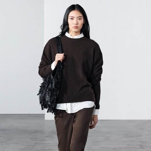 Zara Cashmere Wool Blend Sweater – Chocolate Brown, Size L, Cozy & Chic - Picture 3 of 10